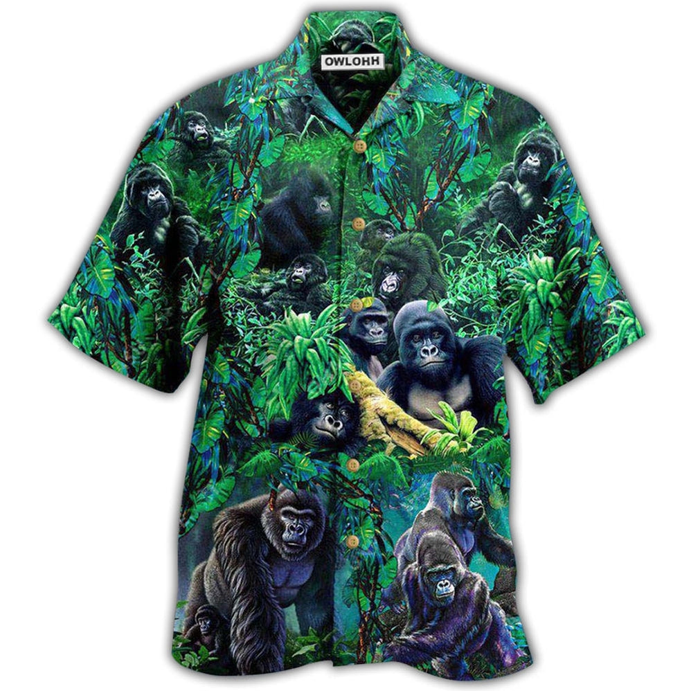 Hawaiian Shirt / Adults / S Gorilla Animals Family Of Gorillas In The Jungle Together - Hawaiian Shirt - Owls Matrix LTD