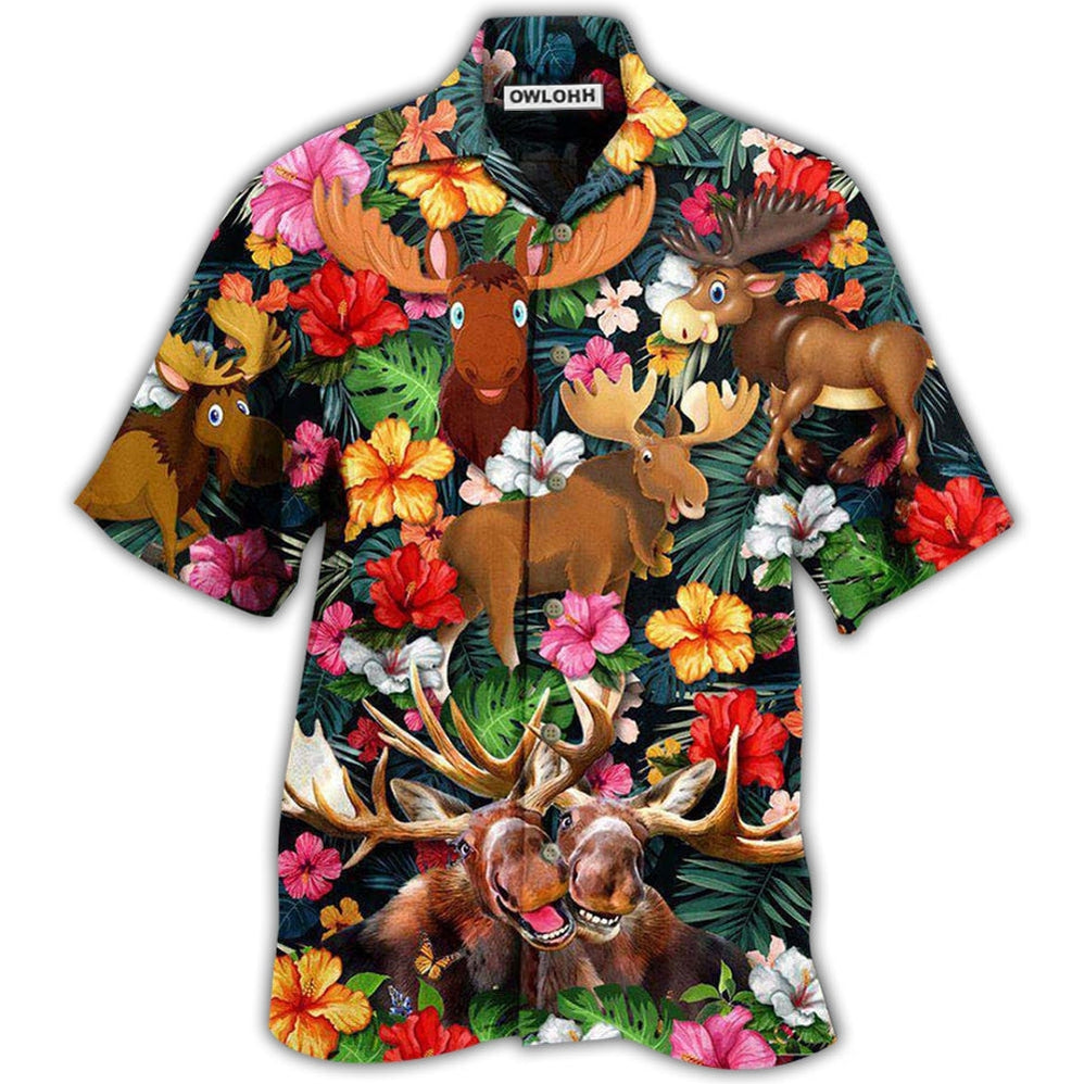 Hawaiian Shirt / Adults / S Moose Animals Happy Moose Aloha - Hawaiian Shirt - Owls Matrix LTD