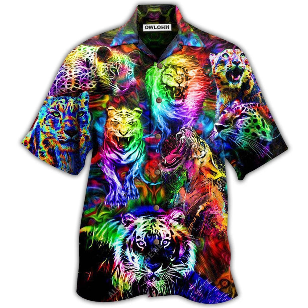 Hawaiian Shirt / Adults / S Animals King Of The Jungle Lion Tiger Leopard With Full Colors - Hawaiian Shirt - Owls Matrix LTD