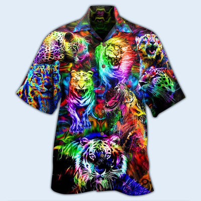 Animals King Of The Jungle Lion Tiger Leopard With Full Colors - Hawaiian Shirt - Owls Matrix LTD