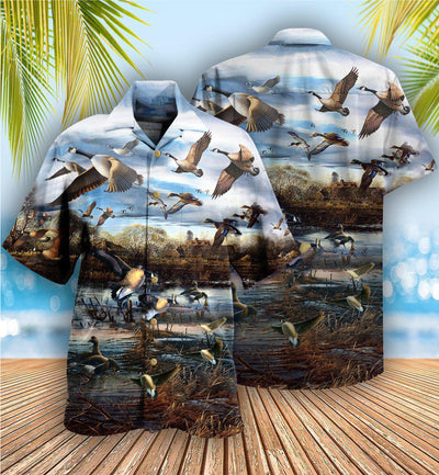 Geese Animals Love Canada Geese And Peaceful Sky - Hawaiian Shirt - Owls Matrix LTD