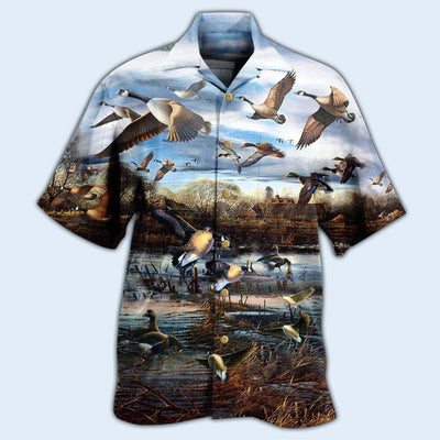 Geese Animals Love Canada Geese And Peaceful Sky - Hawaiian Shirt - Owls Matrix LTD
