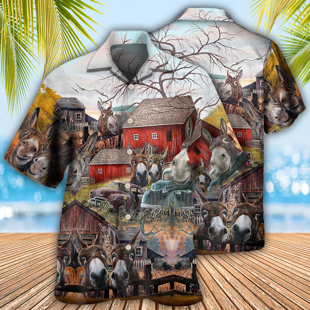 Donkey Animals Love Farm And Happiness Together - Hawaiian Shirt - Owls Matrix LTD