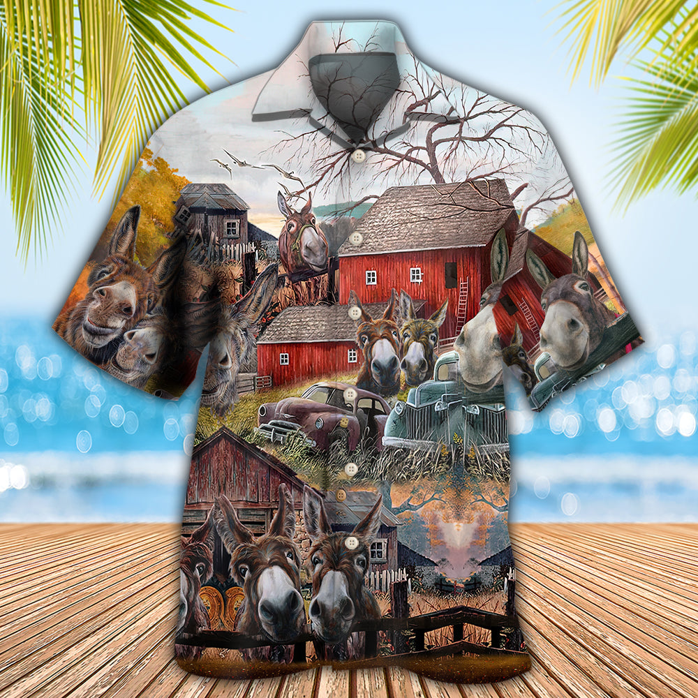 Donkey Animals Love Farm And Happiness Together - Hawaiian Shirt - Owls Matrix LTD