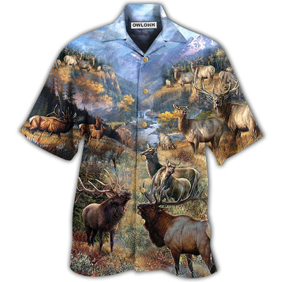 Hawaiian Shirt / Adults / S Elk Animals Beautiful Country - Hawaiian Shirt - Owls Matrix LTD
