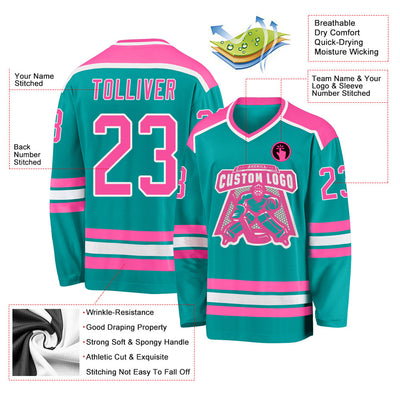 Custom Aqua Pink-White Hockey Jersey