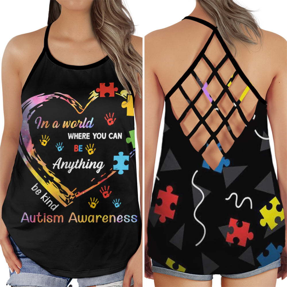 S Autism Awareness Be Kind - Cross Open Back Tank Top - Owls Matrix LTD