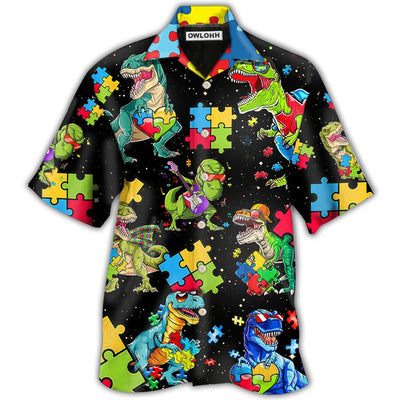 Hawaiian Shirt / Adults / S Autism Dinosaur Black - Hawaiian Shirt - Owls Matrix LTD