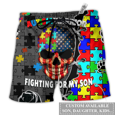 Beach Short / Adults / S Autism Warrior Fighting For My Son Personalized - Beach Short - Owls Matrix LTD