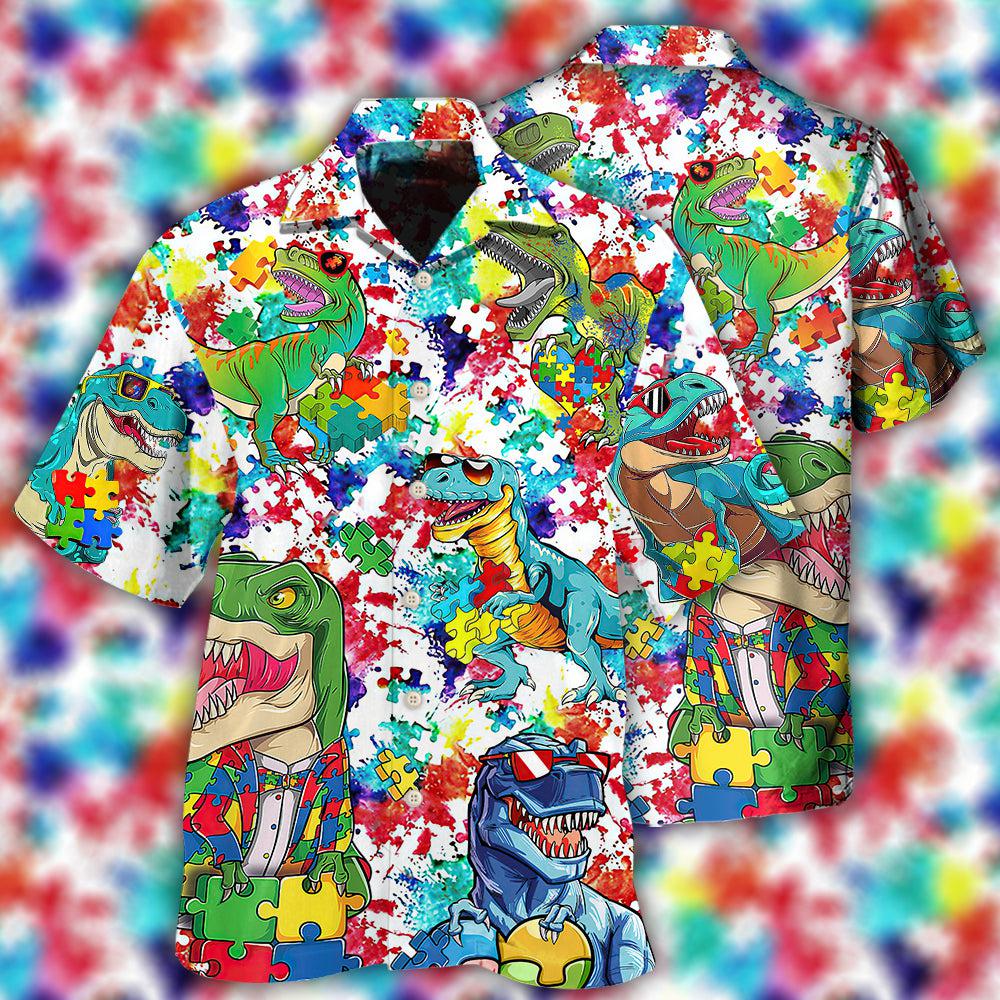 Autism Dinosaur Mix Color - Hawaiian Shirt - Owls Matrix LTD