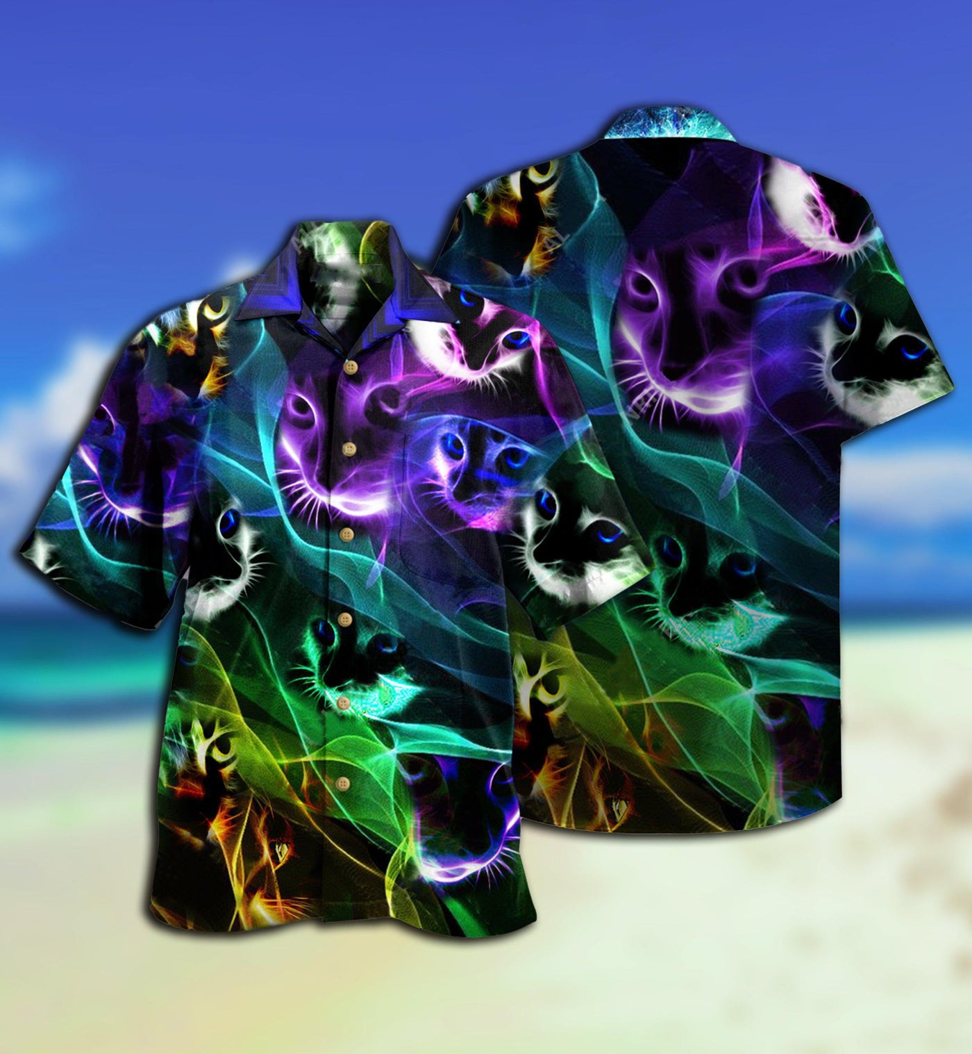 Cat Awesome Flash Neon Style - Hawaiian Shirt - Owls Matrix LTD
