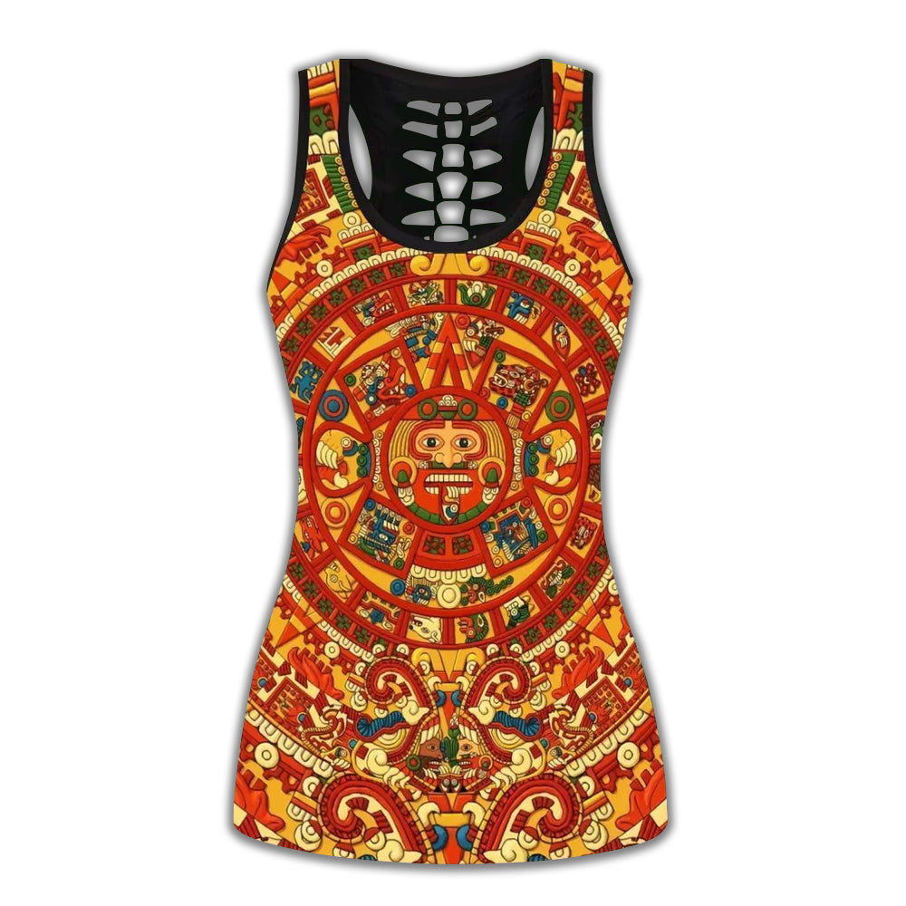 S Aztec Mexican Orange Pattern - Tank Top Hollow - Owls Matrix LTD