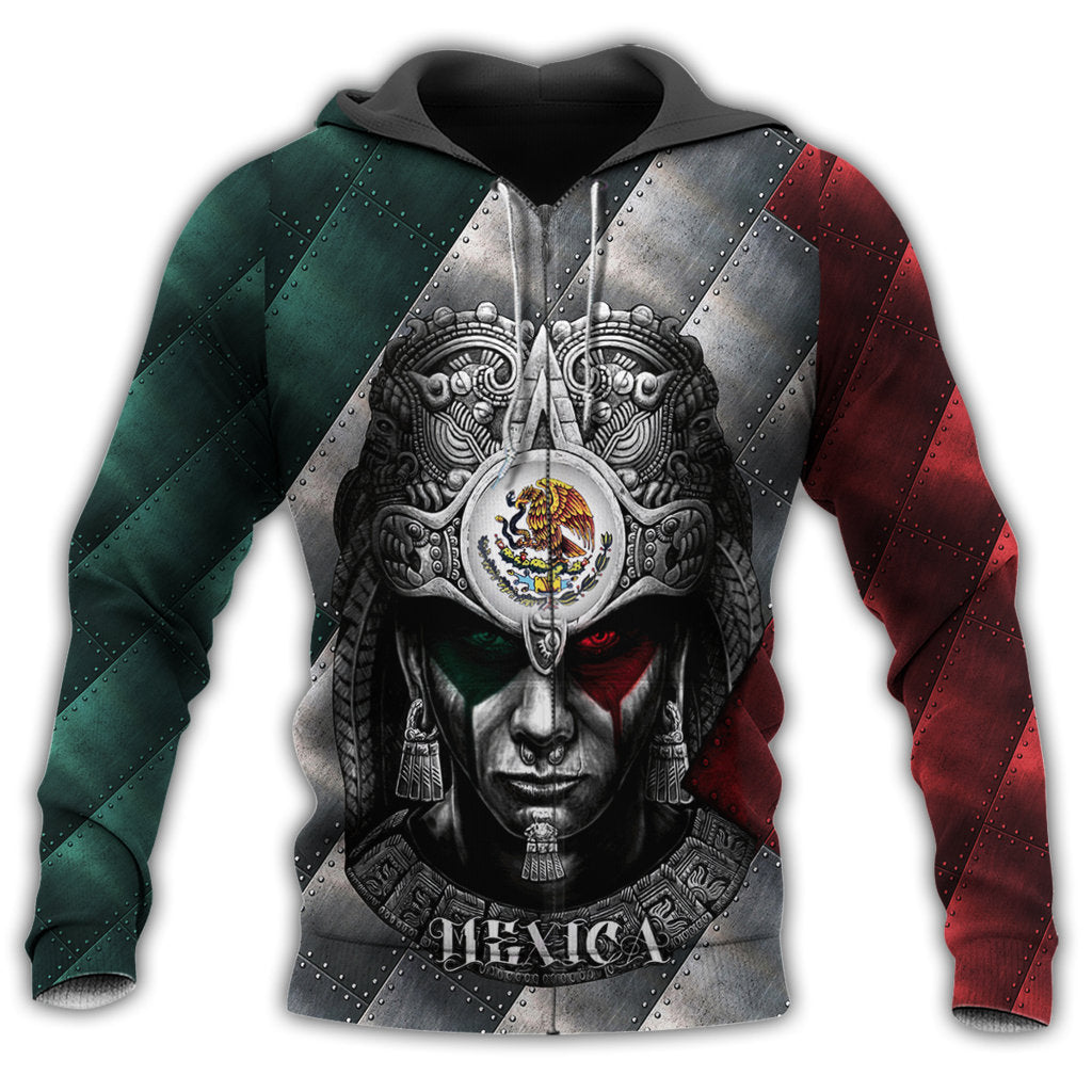 Zip Hoodie / S Aztec Warrior Mexico With Red And Blue - Hoodie - Owls Matrix LTD