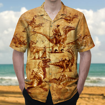 Cowboy Dinosaur Love Life Love Cool - Hawaiian Shirt - Owls Matrix LTD