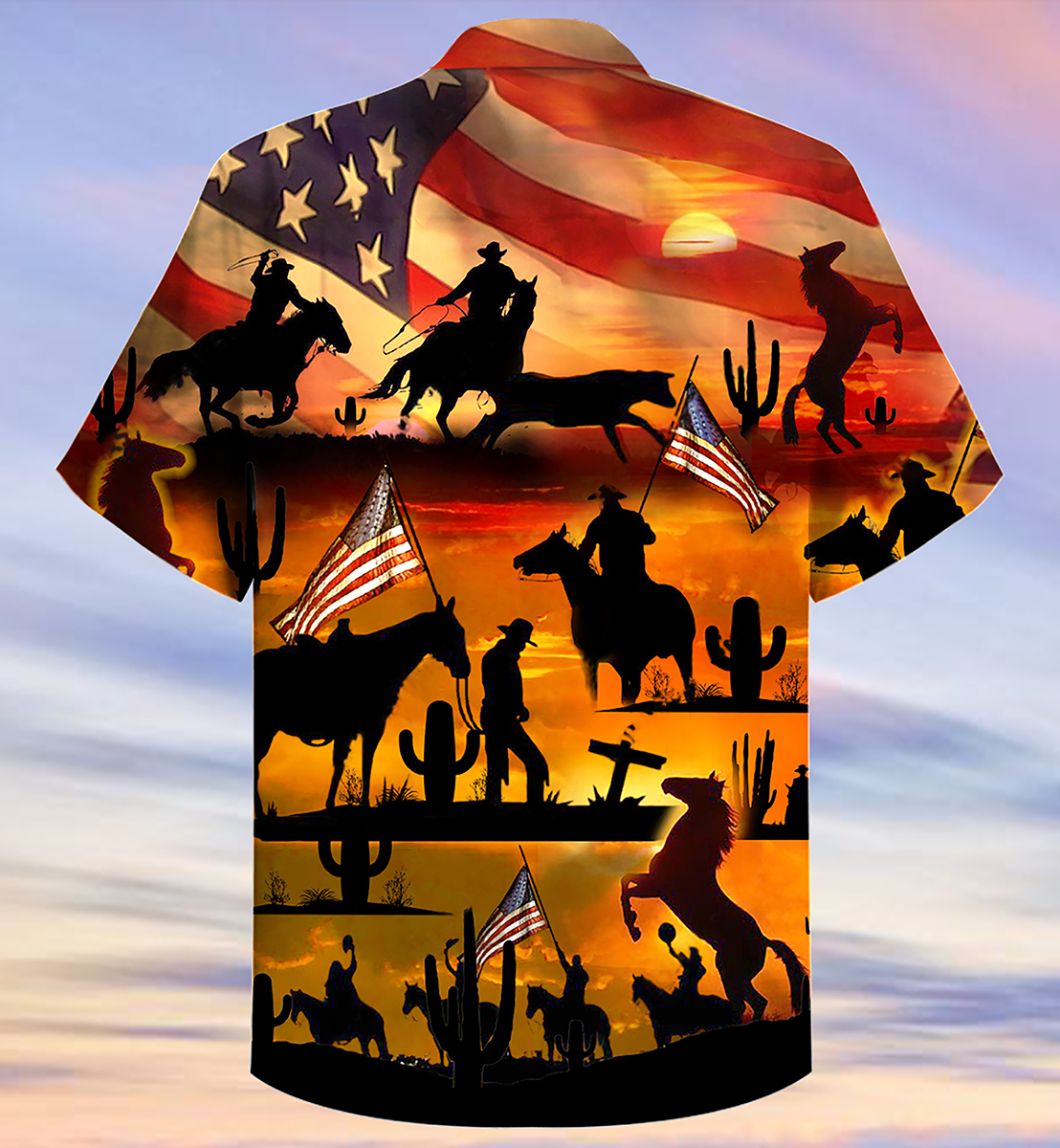 Cowboy American Love Life Sunset - Hawaiian Shirt - Owls Matrix LTD