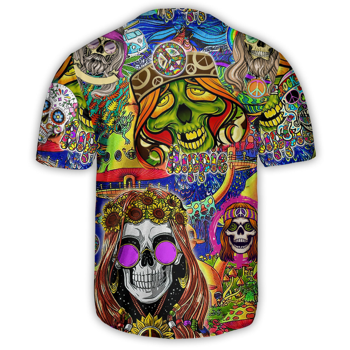 Hippie Skull Rock And Roll - Baseball Jersey - Owls Matrix LTD