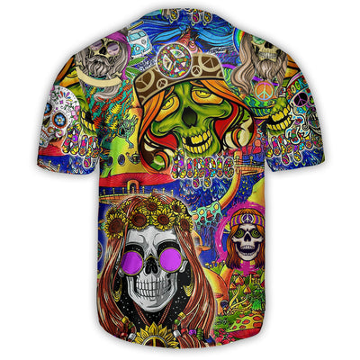 Hippie Skull Rock And Roll - Baseball Jersey - Owls Matrix LTD