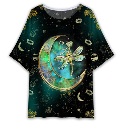S Dragonfly Mandala Amazing Style - Women's T-shirt With Bat Sleeve - Owls Matrix LTD