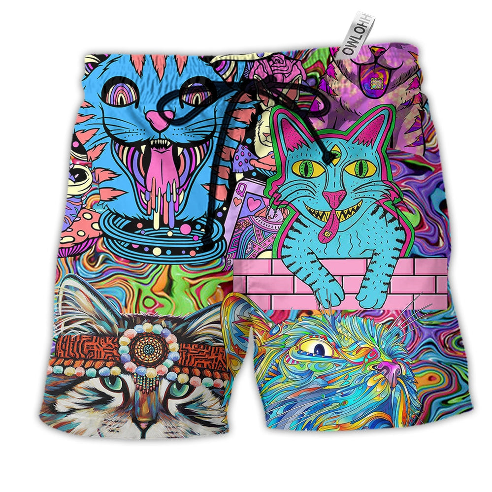 Beach Short / Adults / S Hippie Cat Wonderful World - Beach Short - Owls Matrix LTD
