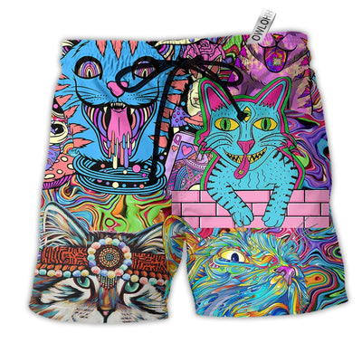 Beach Short / Adults / S Hippie Cat Wonderful World - Beach Short - Owls Matrix LTD