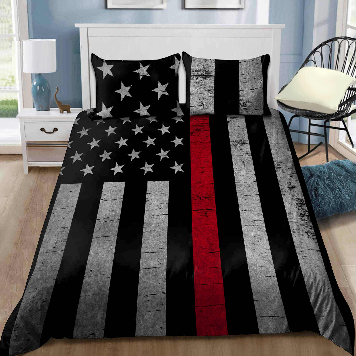 Firefighter Be Strong The Red Line Firefighter - Bedding Cover - Owls Matrix LTD