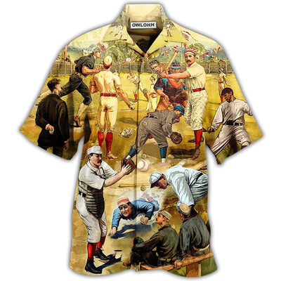 Hawaiian Shirt / Adults / S Baseball Hit Hard Run Fast Turn Left Vintage Style - Hawaiian Shirt - Owls Matrix LTD