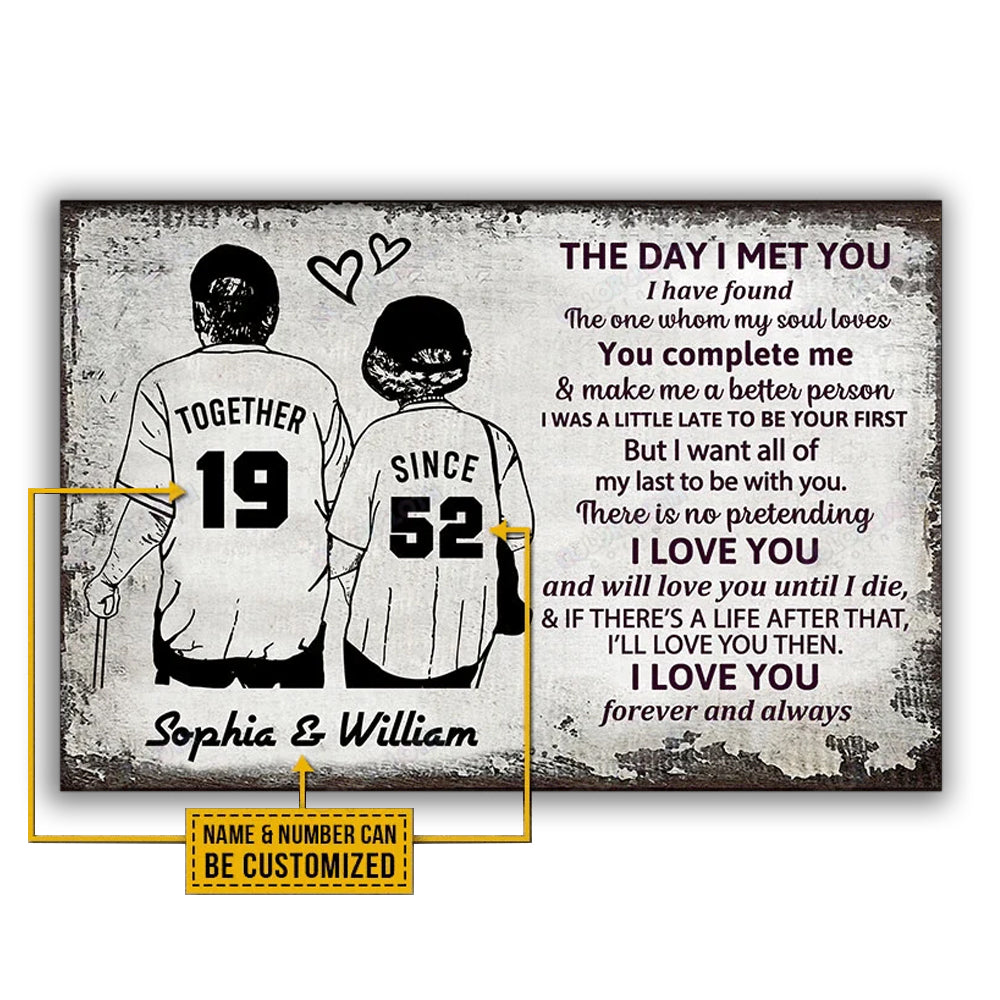 12x18 Inch Baseball The Day I Met You Personalized - Horizontal Poster - Owls Matrix LTD