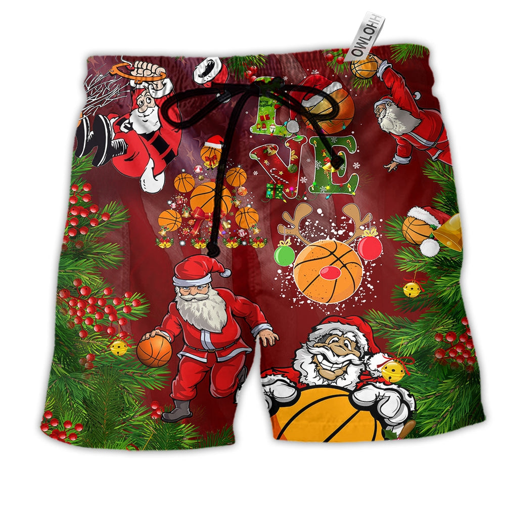 Beach Short / Adults / S Basketball Santa Love Basketball Merry Christmas - Beach Short - Owls Matrix LTD
