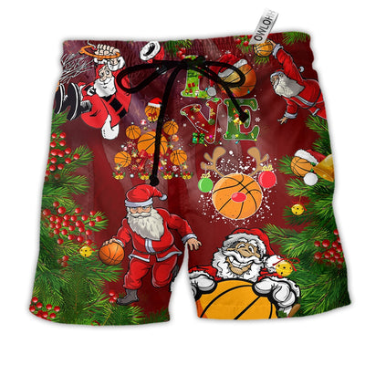 Beach Short / Adults / S Basketball Santa Love Basketball Merry Christmas - Beach Short - Owls Matrix LTD