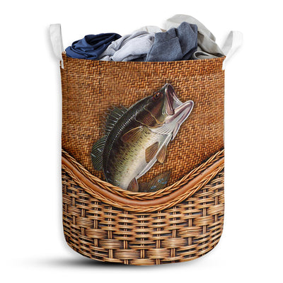 S: 17.72”x13.78” (45x35 cm) Bass Fishing Rattan Teaxture - Laundry Basket - Owls Matrix LTD