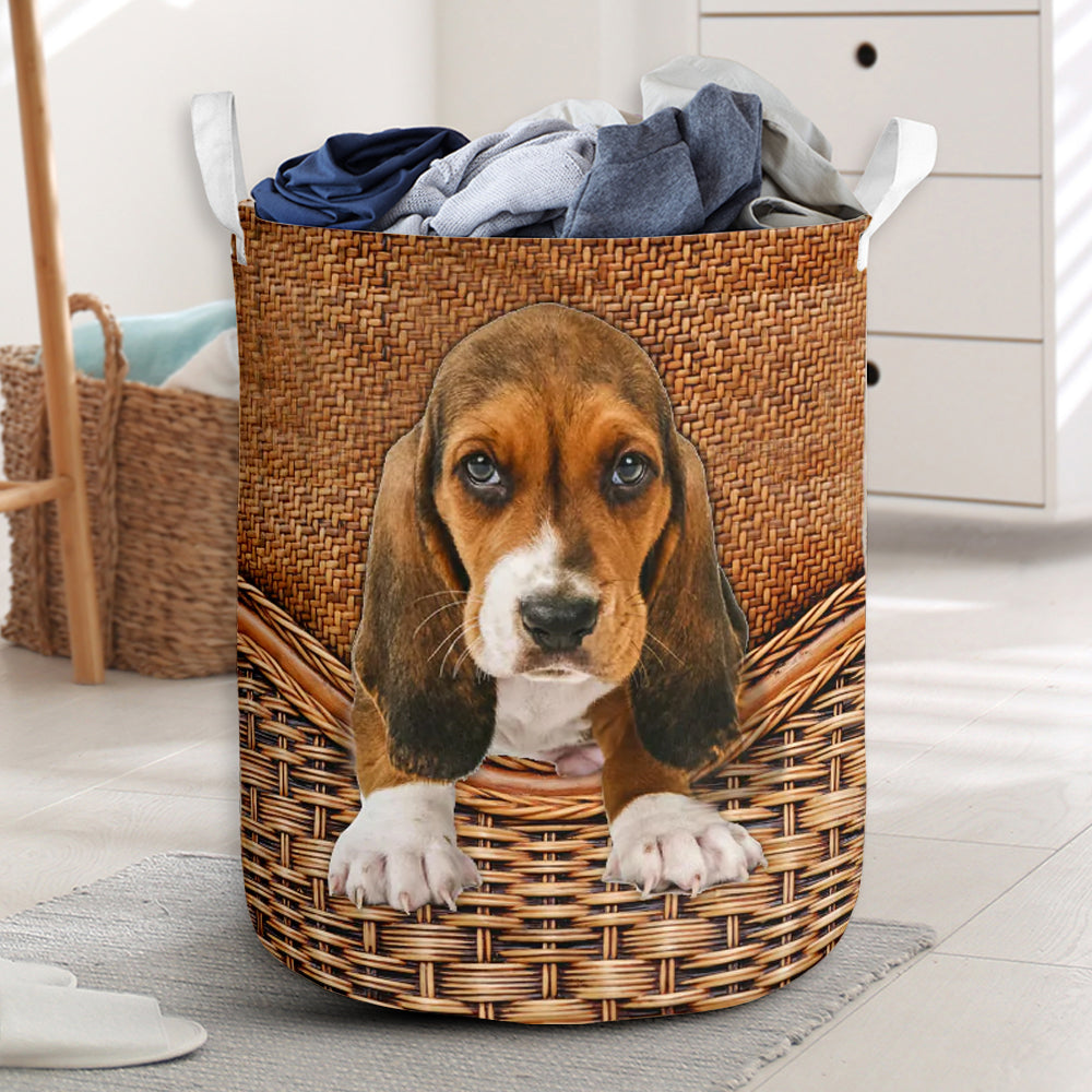 Basset Hound Dog Rattan Teaxture So Cute - Laundry basket - Owls Matrix LTD