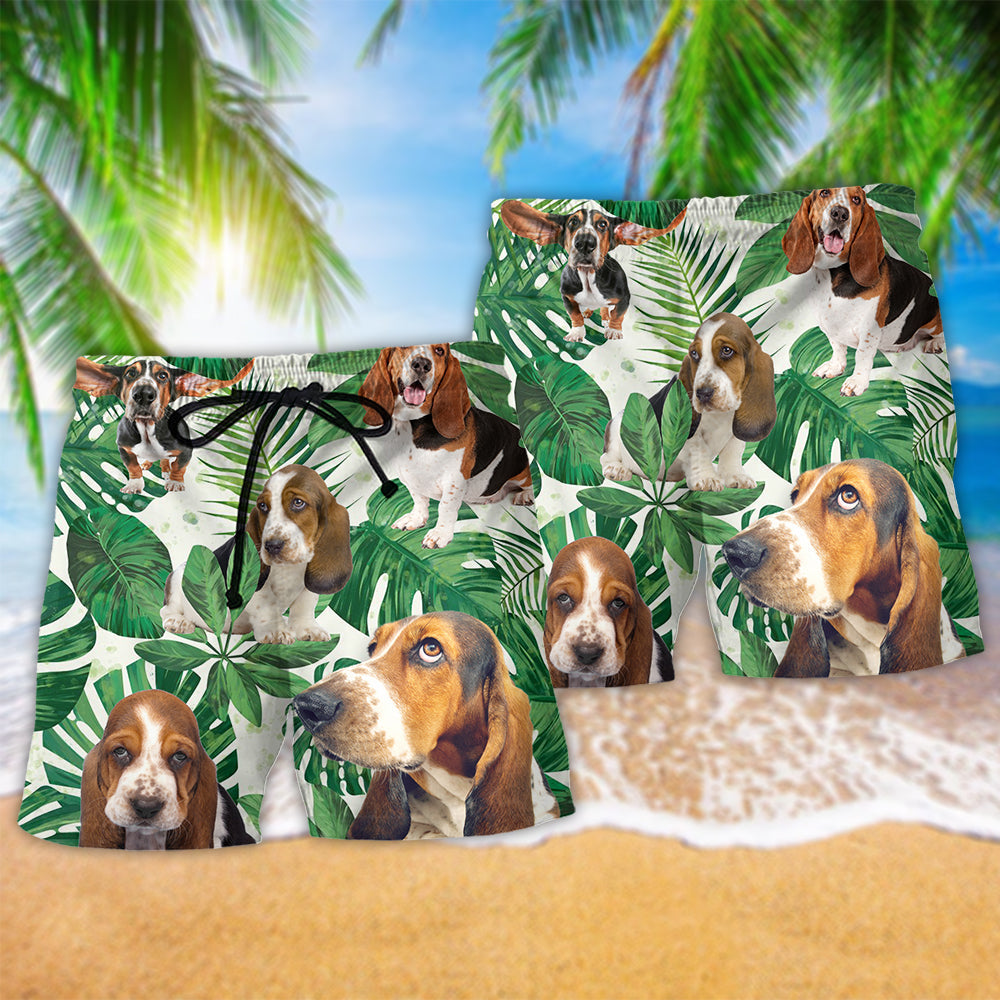 Basset Hound Dog Tropical Leaf - Beach Short - Owls Matrix LTD