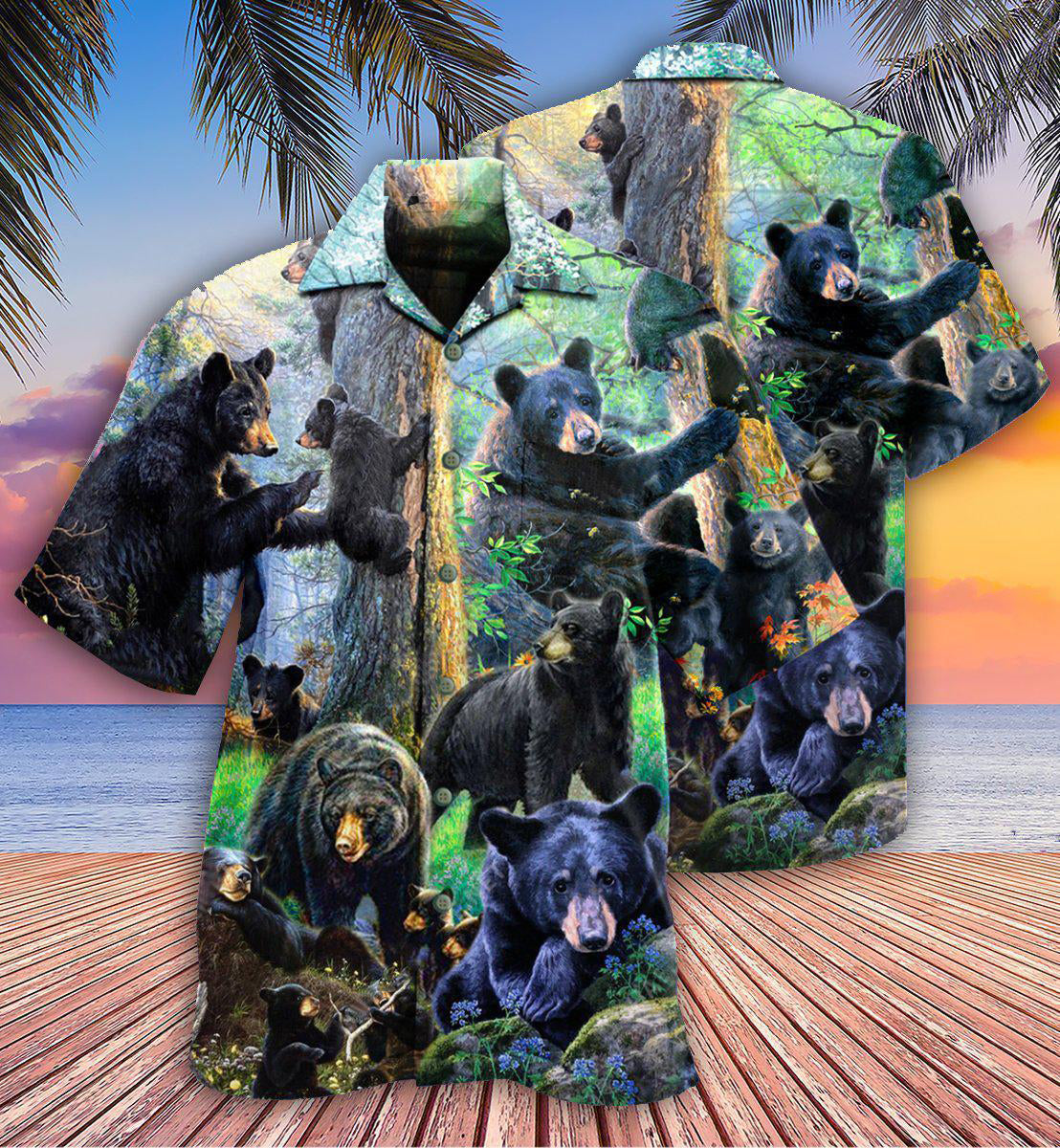 Bear Black Bear Family Into Spring - Hawaiian Shirt - Owls Matrix LTD