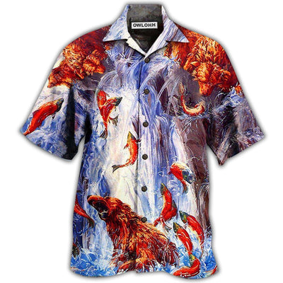 Hawaiian Shirt / Adults / S Bear Fighting And Dancing In Waterfall - Hawaiian Shirt - Owls Matrix LTD