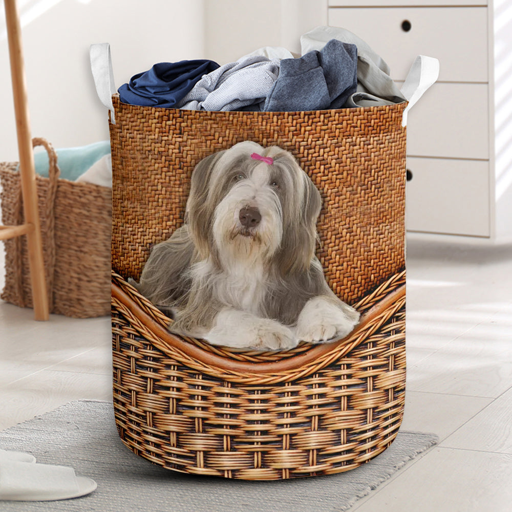 Bearded Collie Dog Rattan Teaxture - Laundry Basket - Owls Matrix LTD