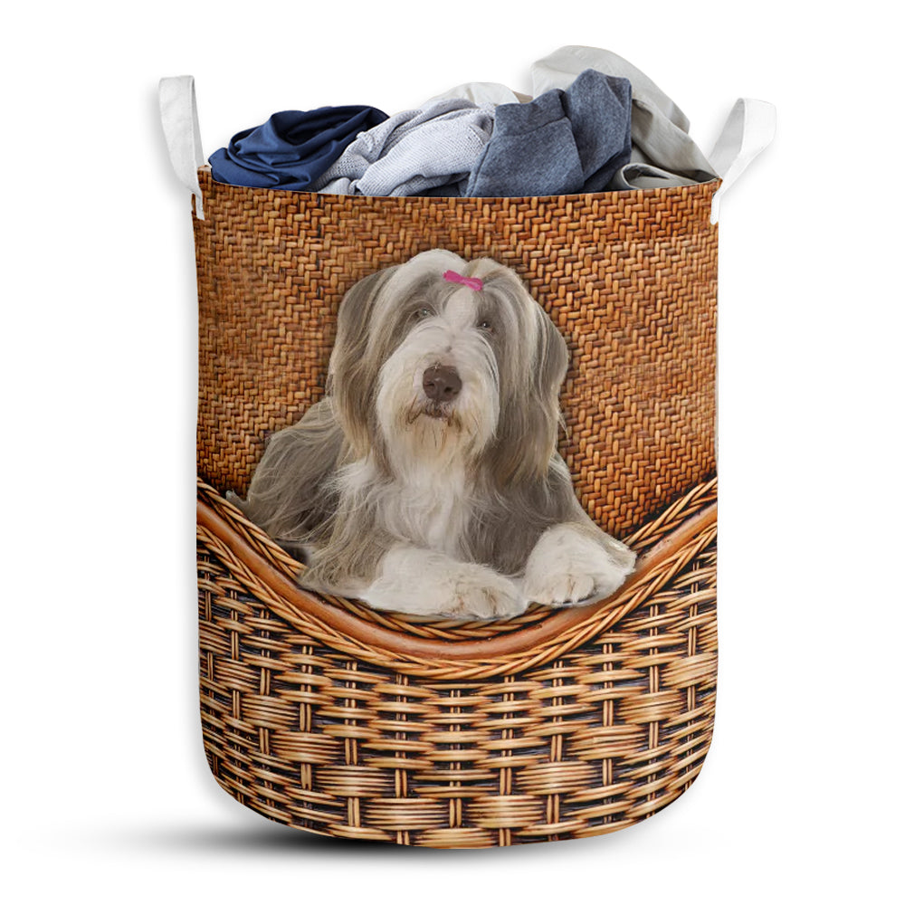 S: 17.72”x13.78” (45x35 cm) Bearded Collie Dog Rattan Teaxture - Laundry Basket - Owls Matrix LTD