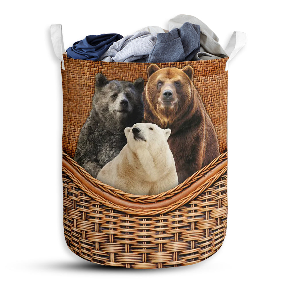S: 17.72”x13.78” (45x35 cm) Bear Rattan Teaxture Three Bears - Laundry Basket - Owls Matrix LTD