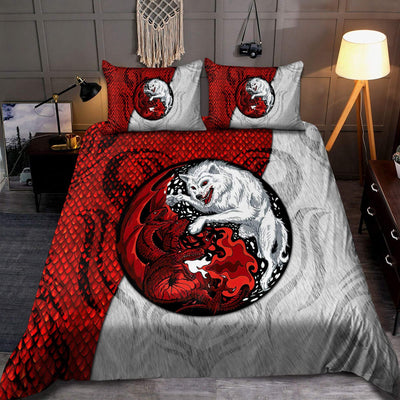 Dragon And Wolf White And Red - Bedding Cover - Owls Matrix LTD