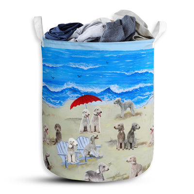 S: 17.72”x13.78” (45x35 cm) Bedlington Terrier In Beach - Laundry Basket - Owls Matrix LTD