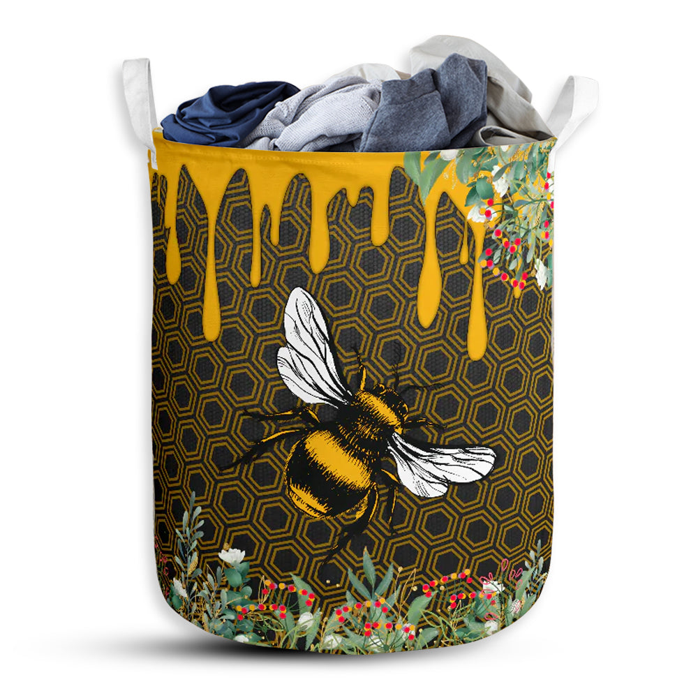 S: 17.72”x13.78” (45x35 cm) Bee Flower Honey Basic Style - Laundry Basket - Owls Matrix LTD