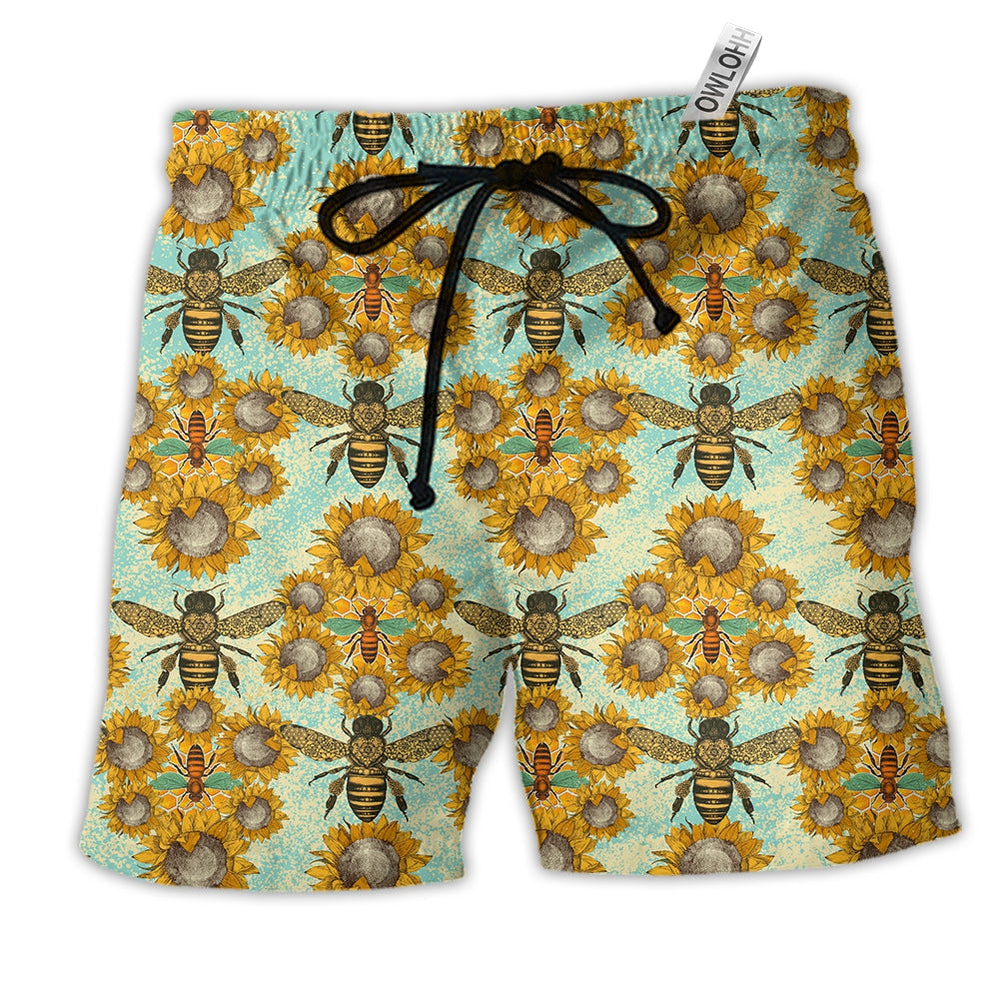 Beach Short / Adults / S Bee Loves Sunflowers Style - Beach Short - Owls Matrix LTD