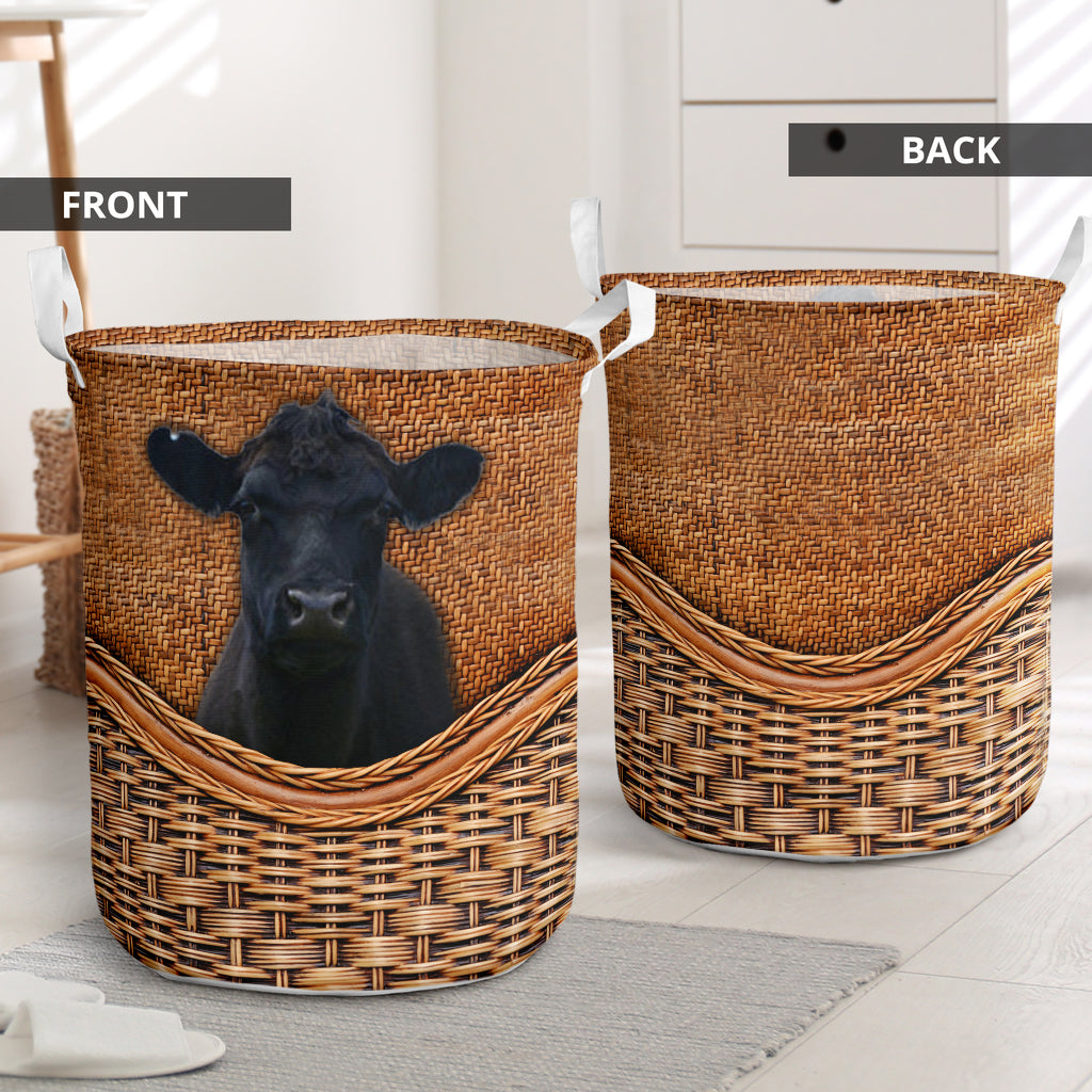 Cow Beef Cattle Cow Rattan Teaxture - Laundry Basket - Owls Matrix LTD