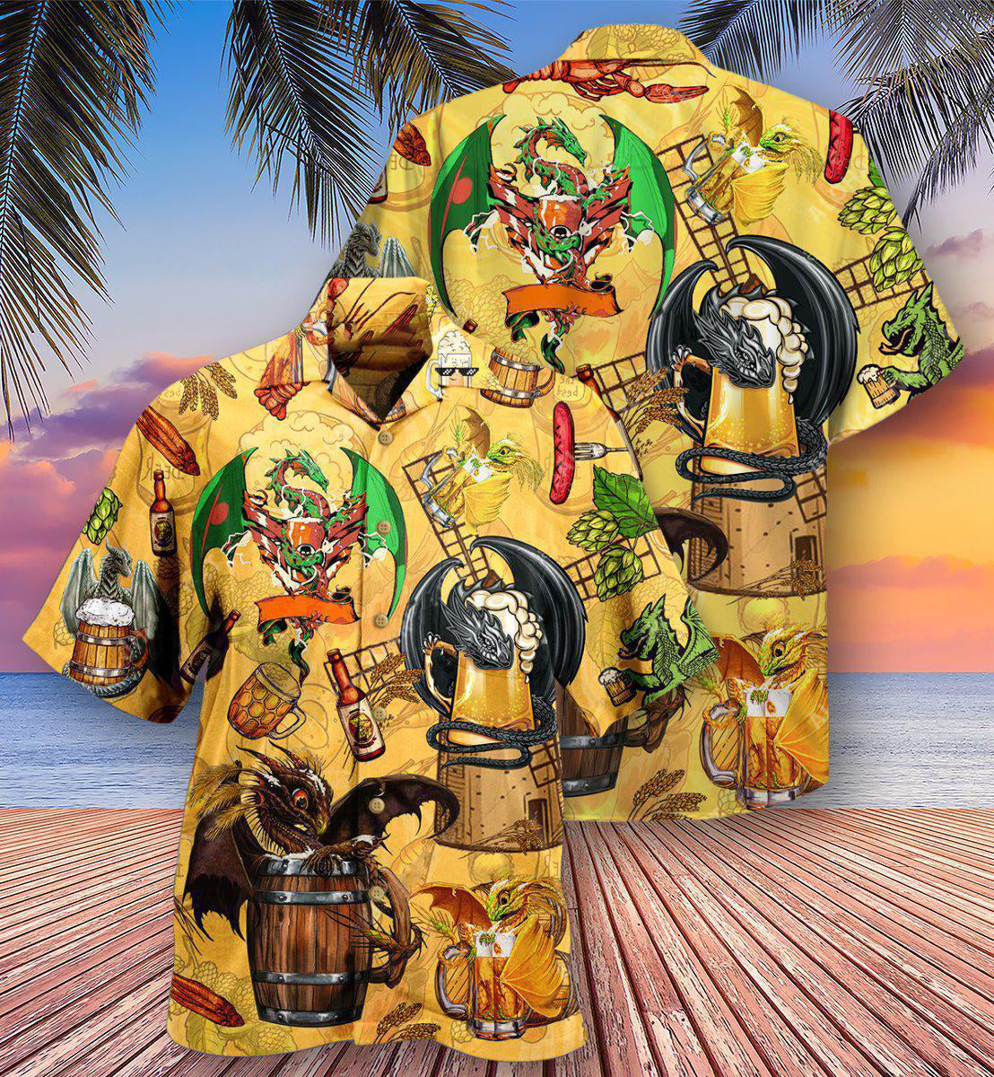 Dragon Drunkgon Loves Beer - Hawaiian Shirt - Owls Matrix LTD
