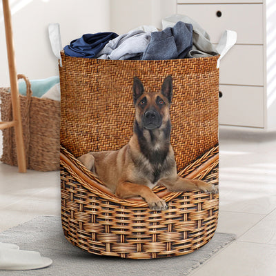 Belgian Malinois Dog Rattan Teaxture - Laundry Basket - Owls Matrix LTD