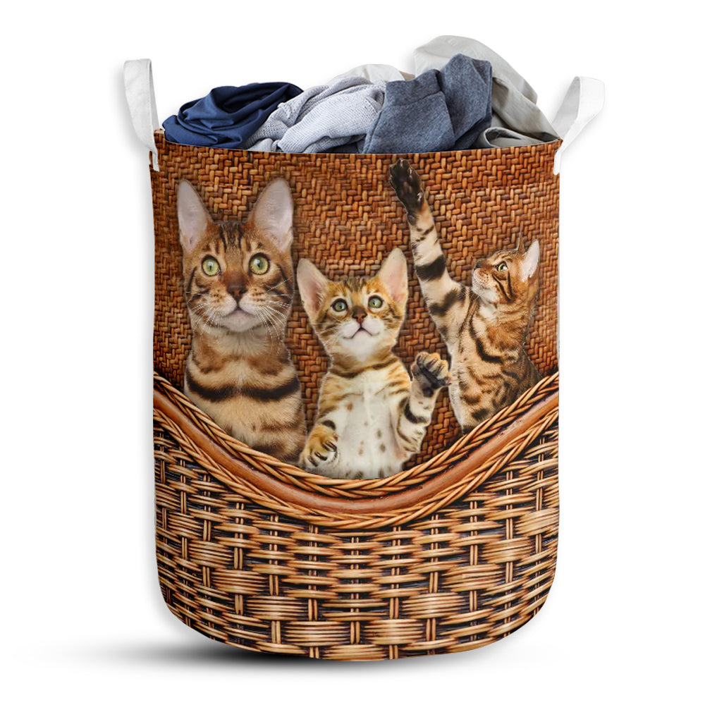 S: 17.72”x13.78” (45x35 cm) Bengal Cat Rattan Teaxture Basic - Laundry Basket - Owls Matrix LTD