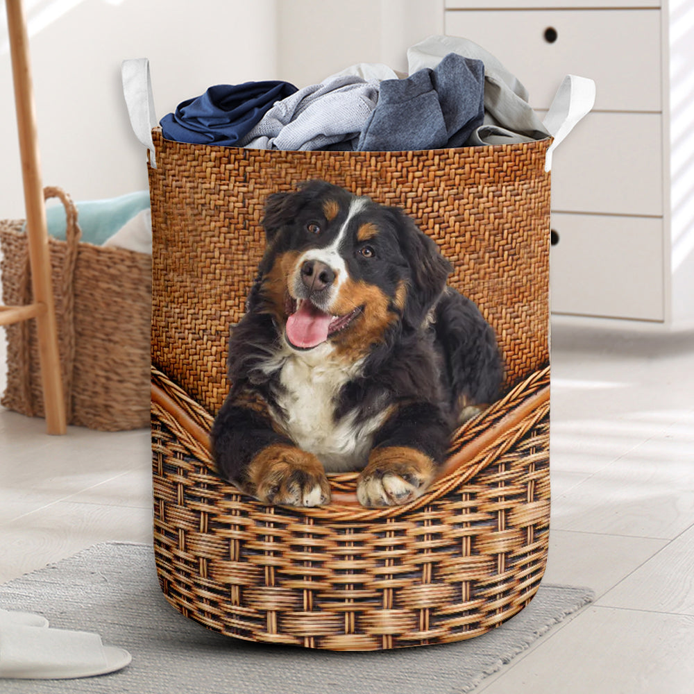 Bernese Mountain Dog Rattan Teaxture - Laundry Basket - Owls Matrix LTD