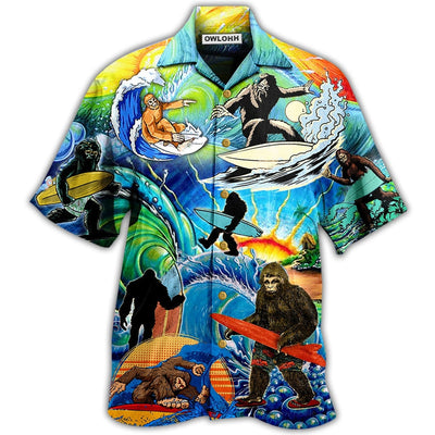 Hawaiian Shirt / Adults / S Bigfoot Loves Cool Surfing - Hawaiian Shirt - Owls Matrix LTD