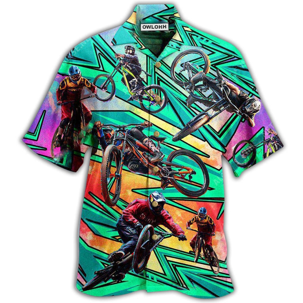 Hawaiian Shirt / Adults / S Bike Oh Shift Mountain Biking In Green - Hawaiian Shirt - Owls Matrix LTD