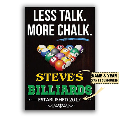 12x18 Inch Billiard Less Talk More Chalk Personalized - Vertical Poster - Owls Matrix LTD