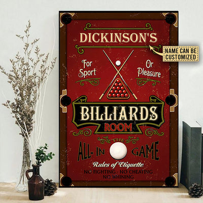 Billiard Red Billiards Room Personalized - Vertical Poster - Owls Matrix LTD